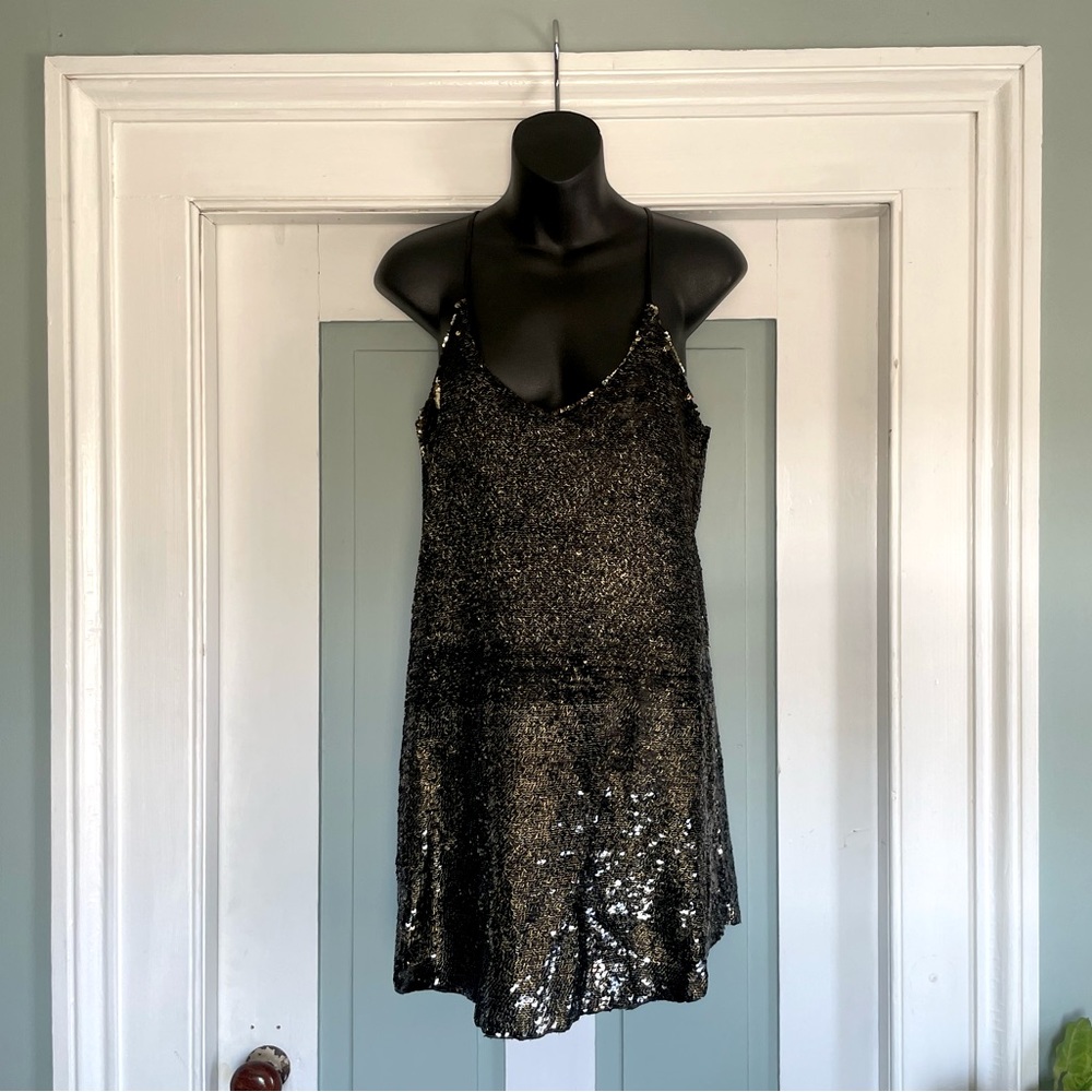 BISHOP & YOUNG Black and Gold Sequin After Hours Minidress